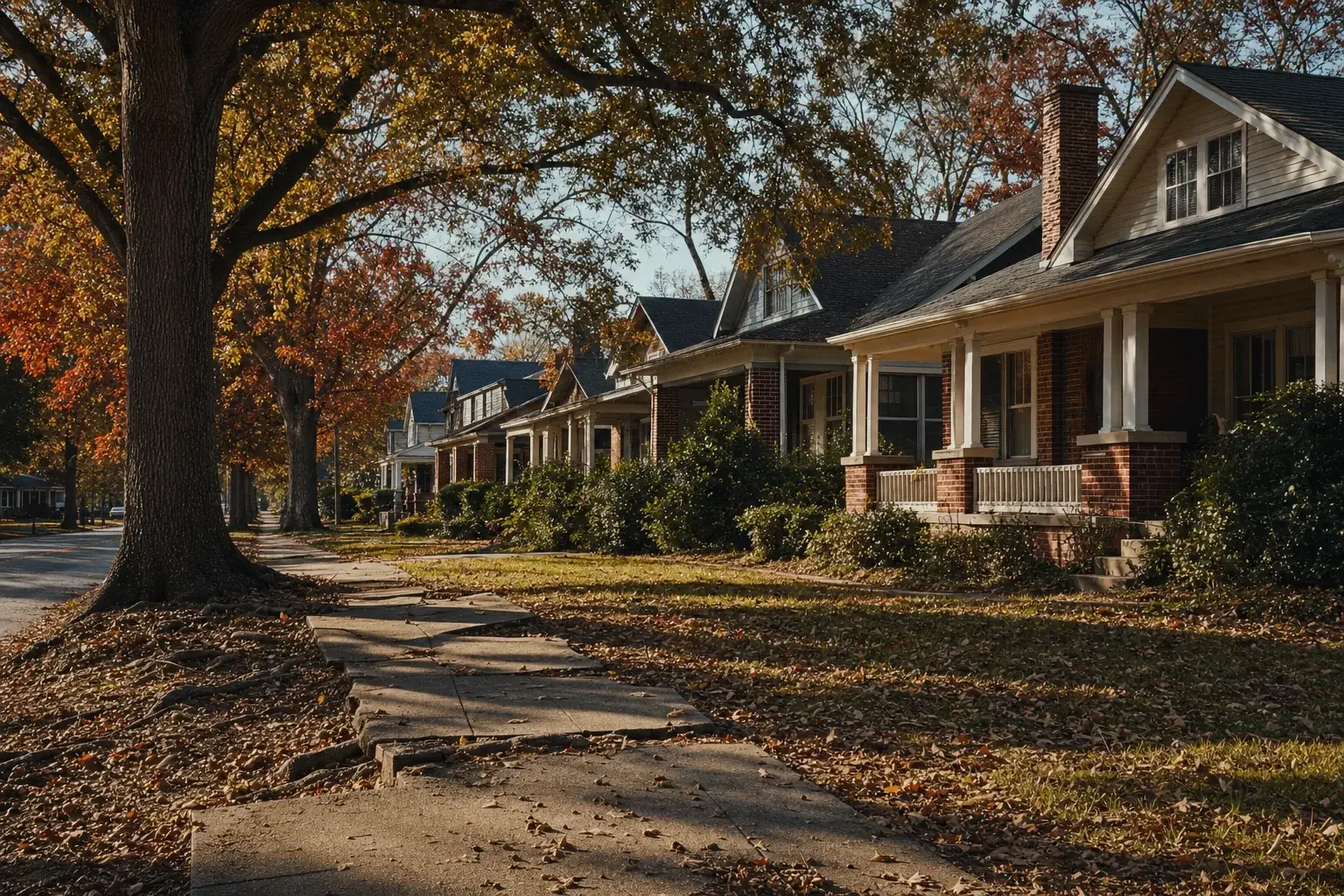 Older Georgia houses with porches set back from a tree-lined street